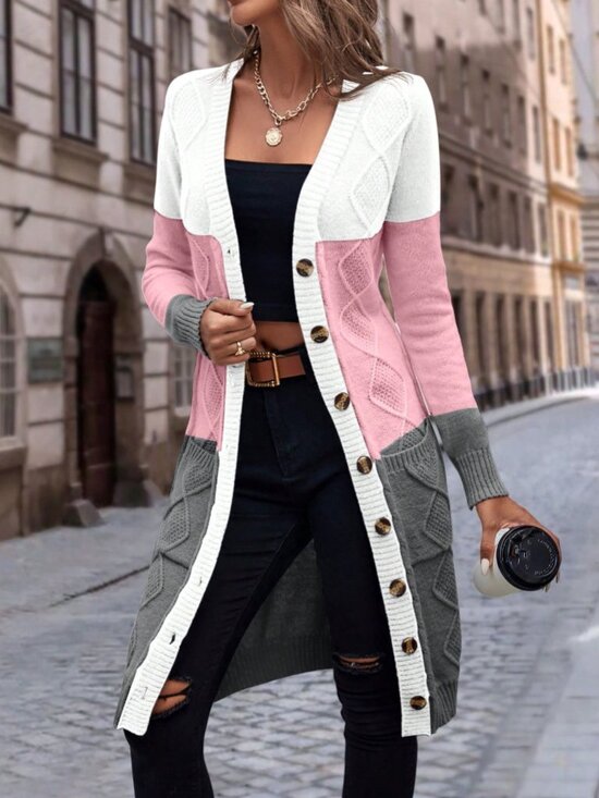 Multicolor Casual Women's Color Block Cardigan - Picture 1 of 6